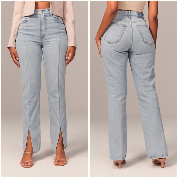 NWT Abercrombie & Fitch Curve Love The 90s Straight Ultra High Rise Vent Hem 22L - Picture 1 of 11